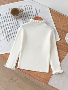 SHEIN Vintaside Kids 女童秋冬新款純色高領荷葉邊針織套頭毛衣，簡約時尚長袖內搭底層，適合幼童搭配外套、外出與通勤 - 米色 - 查看 7