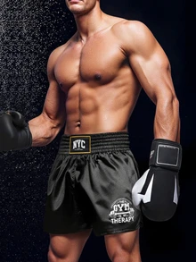 Manfinity Campus Court Men's Boxing Minimalist Muay Thai Martial Arts Shorts, Best Choice For Summer Kickboxing - Black - View 4