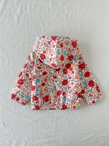 SHEIN 女嬰幼兒女童連帽夾克外套，甜美紅色花卉印花，羊羔絨內裡，長袖加厚毛茸茸，拉鍊開襟，適合冬季與秋季節日穿著 - 彩色 - 查看 2