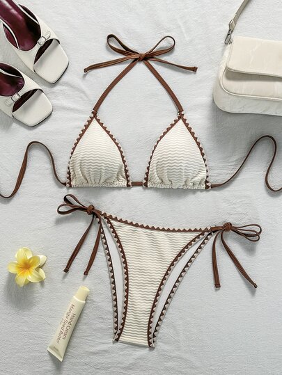 SHEIN Swim Vcay Women's New Fashion Contrast Trim Bikini Set