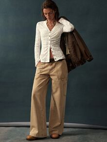 Bohemela 女款法式蕾絲單排扣抓皺腰長袖上衣 白色 秋季約會優雅風 - 白色 - 查看 10