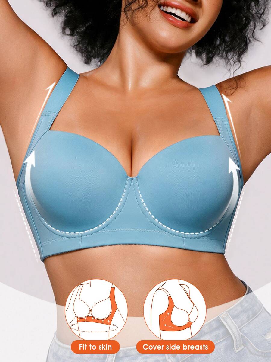Bareli Dear 1 buah Bra Push-Up Nyaman Tanpa Jahitan Halus Ukuran Plus dengan Kawat Penyangga yang Dapat Diatur untuk Pemakaian Sehari-hari dan Kasual - Baby Blue - View 1