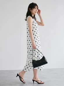 Yumoku 女款休閒波點印花中長洋裝，適合春夏，女款陽光洋裝，時尚休閒洋裝 - 彩色 - 查看 4