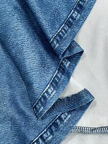 NostaNoir 女士时尚不对称V领吊带牛仔连衣裙 - 藍色 - 查看 5
