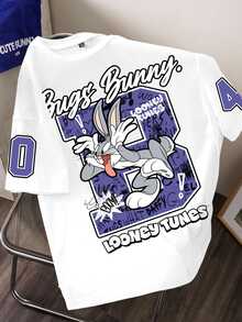 LOONEY TUNES X SHEIN 女款可愛卡通印花圓領短袖T恤 - 白色 - 查看 7