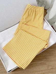 Teen Girl Casual Daily Striped Colorblock Drawstring Waist Long Pants - Yellow - View 6