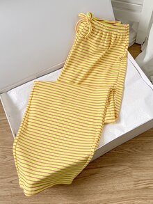 Teen Girl Casual Daily Striped Colorblock Drawstring Waist Long Pants - Yellow - View 5