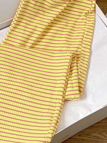 Teen Girl Casual Daily Striped Colorblock Drawstring Waist Long Pants - Yellow - View 4