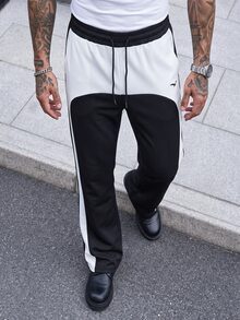 Manfinity CasualCool Men's Colorblock Drawstring Waist Pocket Casual Sweatpants - Black and White - View 6