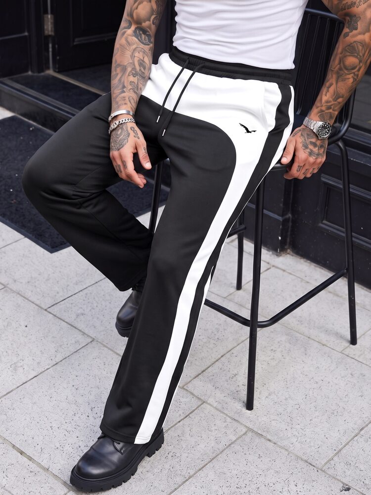 Manfinity CasualCool 男士拼色抽繩腰口袋休閒運動長褲 - 黑與白 - 查看 1