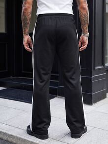 Manfinity CasualCool Men's Colorblock Drawstring Waist Pocket Casual Sweatpants - Black and White - View 2