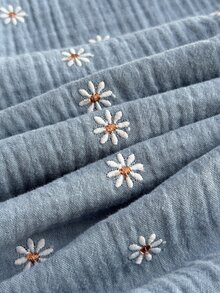 Comfortcana 大尺碼刺繡花卉抽繩腰寬腿長褲 - 藍色 - 查看 4