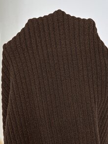 SHEIN Setelan Ibu Hamil 2 Potong: Kaos Polos Kerah Bulat Belahan Samping dan Rok Pinggang yang Dapat Disesuaikan (Musim Gugur) - Coklat - View 8