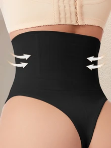 Coutiva Celana Pendek Wanita Polos Minimalis Pinggang Tinggi Pengangkat Bokong Pengontrol Perut - Hitam - View 2