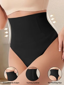 Coutiva Celana Pendek Wanita Polos Minimalis Pinggang Tinggi Pengangkat Bokong Pengontrol Perut - Hitam - View 3
