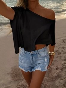 Swim SXY New Cross-Border Solid Color One-Piece Elegant Vacation Style Women's Swimwear Top - Black - View 6