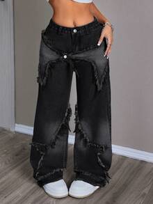 SHEIN Unity Women's Casual Denim Jeans, Simple And Fashionable For Daily Wear - Black - View 3
