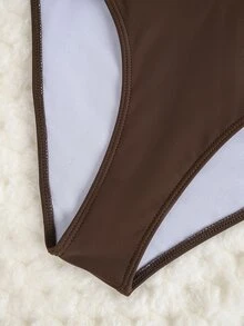 Swim Chiccia 纯色比基尼套装，适合海滩度假 - 咖啡棕 - 查看 5