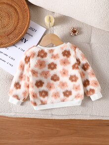 SHEIN Baby Girls Cute Floral Print Comfortable Warm Plush Sweatshirt - Multicolor - View 2