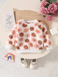 SHEIN Baby Girls Cute Floral Print Comfortable Warm Plush Sweatshirt - Multicolor - View 7