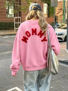 DrmWander Women's Sweatshirt, Casual Street Style Crewneck Sweatshirt, Cute Summer Top Fall - Pink - View 2