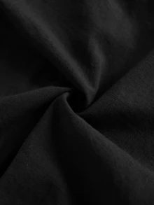 SHEIN Stylify 女款法式優雅極簡休閒軟調黑色棉質春夏新款收腰百褶設計顯瘦襯衫上衣，適合辦公室與早午餐 - 黑色 - 查看 8