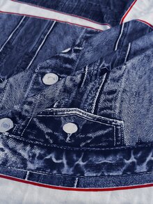 BamGleam Fangni Denim Effect Full-Body Printing Jumpsuit With Strapless Corset Design - Dark Wash - View 6