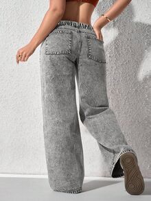 SHEIN Unity Plus Size Y2K Fashion Distressed Low Waist Baggy Jeans - Light Grey - View 2