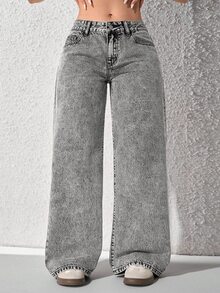 SHEIN Unity Plus Size Y2K Fashion Distressed Low Waist Baggy Jeans - Light Grey - View 4