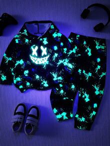 SHEIN Bộ áo nỉ tay dài dệt kim họa tiết phong cách tối giản thời trang cổ điển, ấm áp thoải mái, mặc thường ngày cho bé trai nhỏ, phù hợp mùa thu/đông - Nhiều màu - Xem 5