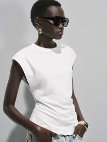 Lumivelle Women's Spring/Summer New Pure Cotton Round Neck Ruched Casual/Work T-Shirt, White - White - View 5