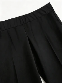 EMERY ROSE Plus Size Women's New Casual Fashion Versatile Vintage Elegant Faux Linen Waist-Cinching Straight-Leg Slimming Wide-Leg Long Pants Fall - Black - View 5
