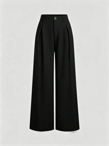 EMERY ROSE Plus Size Women's New Casual Fashion Versatile Vintage Elegant Faux Linen Waist-Cinching Straight-Leg Slimming Wide-Leg Long Pants Fall - Black - View 1