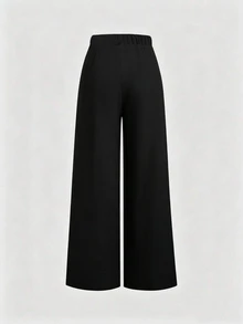 EMERY ROSE Plus Size Women's New Casual Fashion Versatile Vintage Elegant Faux Linen Waist-Cinching Straight-Leg Slimming Wide-Leg Long Pants Fall - Black - View 2