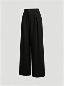 EMERY ROSE Plus Size Women's New Casual Fashion Versatile Vintage Elegant Faux Linen Waist-Cinching Straight-Leg Slimming Wide-Leg Long Pants Fall - Black - View 3