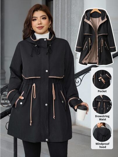Reflora Plus Size Women's Colorblock Hooded Fashion Versatile Daily Casual Jacket Fall