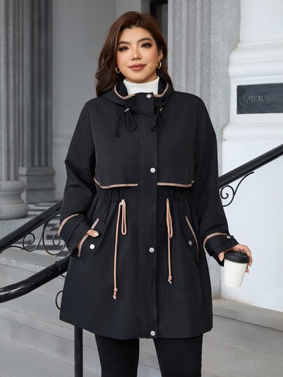 Reflora Plus Size Women's Colorblock Hooded Fashion Versatile Daily Casual Jacket Fall