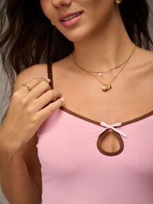Esseday Pink Colorblock Bow Cutout Waterdrop Hollow Design Comfortable Casual Daily Outfit Back To School INS Style Camisole Tank Top For Women - Pink - View 3