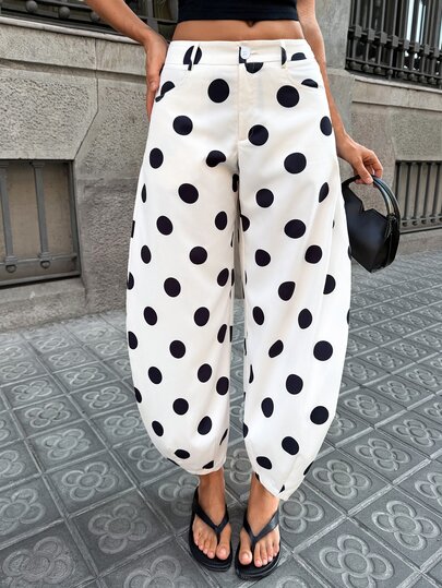 Siren Gaze Women's Fashion Polka Dot Print Button Pocket Loose Long Pants For Vacation