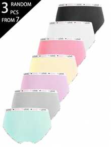 SHEIN 3pcs Random Assorted Colors Girls Toddler Love Ribbon Cute Sweet Soft Cotton Minimalist Triangle Panties - Multicolor - View 2