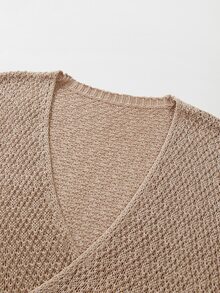SHEIN Cool Yarn Cross V Knit Tee | Korean Mature Commuter Top For Summer - Chocolate Brown - View 9
