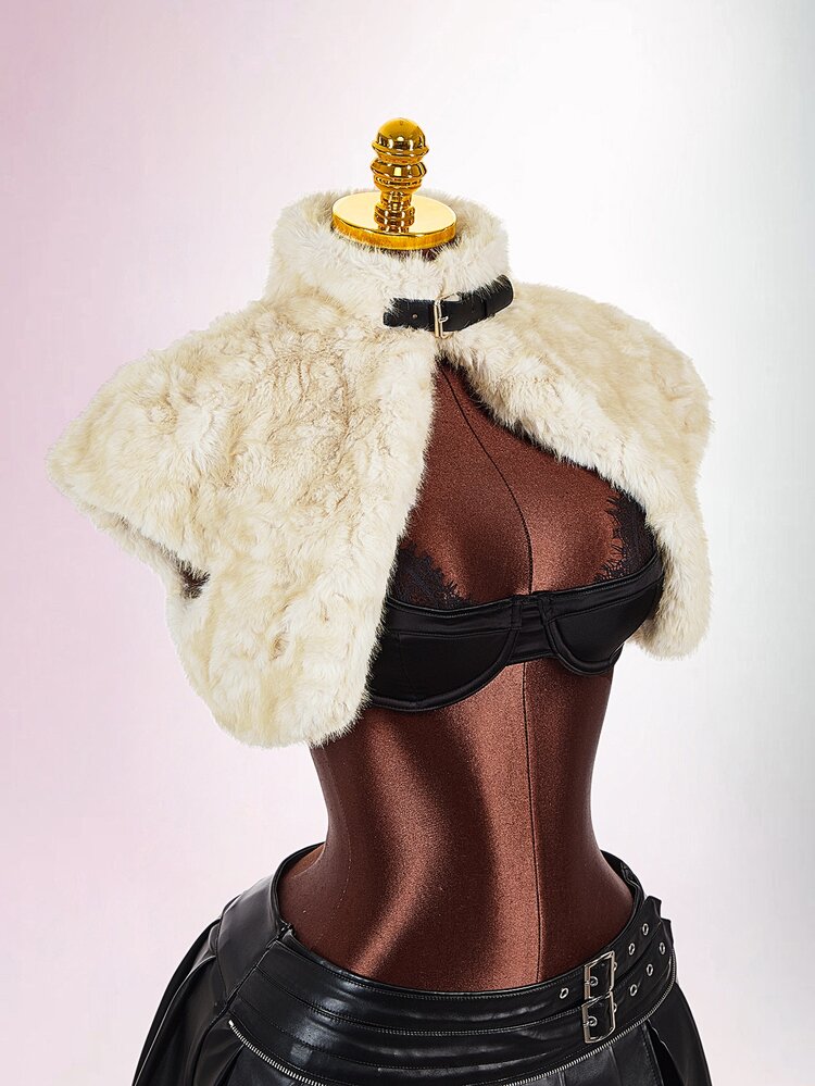 Amplova Women's Faux Fur Cropped Jacket, Front Split Design, Sexy And Pure Style, Suitable For Early Autumn - Apricot - View 13