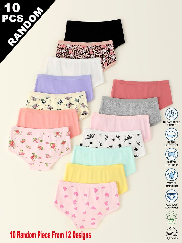 Girls Big Tween Simple Cute Heart Bow Baby Pink Purple Coral Light Pink Peach Grey Black And White Black White Triangle Panties Winter - Multicolor - View 2