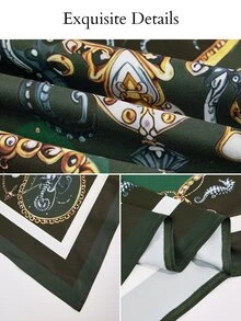 SOLERSUN 女款夏季優雅派對不對稱領長袖不對稱下擺襯衫，復古海洋元素印花蝙蝠袖上衣 - 綠色 - 查看 7