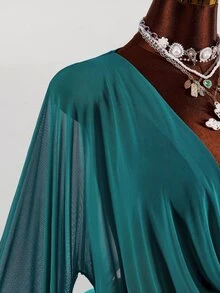 Amplova 女款青綠色復古兩件套，深V領上衣搭配七分褲，性感風格，適合秋季、新年派對、夜店外出 - 藍色 - 查看 11
