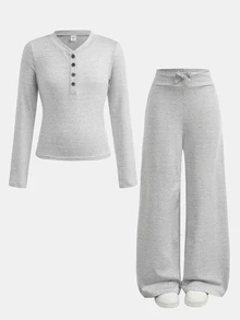 Tween Girl Tween Girl Tween Girls Tween Girl Grey Knit T-Shirt + Loose Pants Set, Casual Daily Versatile Back To School Sports Style Outfit - Grey - View 11