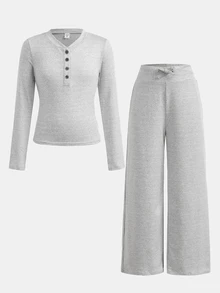 Tween Girl Tween Girl Tween Girls Tween Girl Grey Knit T-Shirt + Loose Pants Set, Casual Daily Versatile Back To School Sports Style Outfit - Grey - View 10