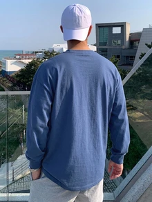 DAZY 夏季字母印花圓領海軍藍男士T恤 - 藍色 - 查看 2