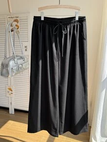 Comfortcana Plus Letter Graphic Drawstring Waist Pants - Black - View 3