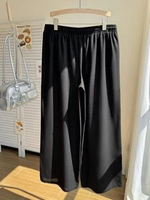 Comfortcana Plus Letter Graphic Drawstring Waist Pants - Black - View 2